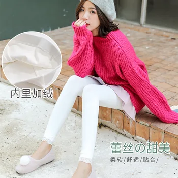 

Eight Cotton Leggings Women Japanese-Style Oatmeal Color Beige Capri Lace Autumn And Winter Pure Patyhose Thin