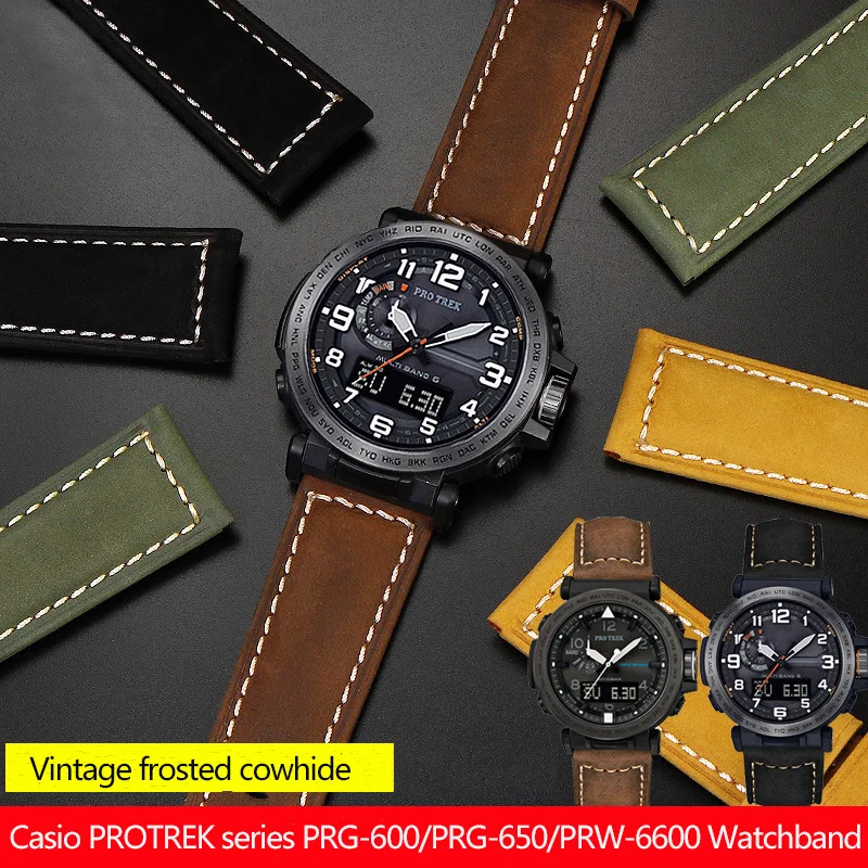 Protrek Prg-600/prg-650/prw-6600 | Casio Leather Bracelet Leather Watchband 24mm Watchbands - Aliexpress