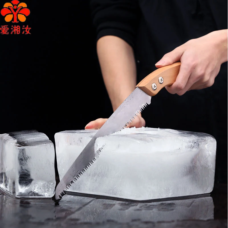Big Serrated Hard Ice Saws,Professional Grade Ice Divider,Ice Sawing Blade,Solid Wood,Stainless Steel,Used for Cutting Bar Tools