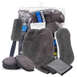 Kit de nettoyage de voiture en microfibre, outils de lavage, serviettes, Blush, éponge, gants, tampons applicateurs, 9 pièces/ensemble 