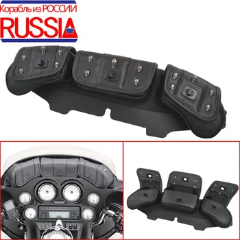 

Black Skull Windshield Bag 3 Pocket Fairing Pouch For Harley Touring Electra Glide Street Glide 1996-2013