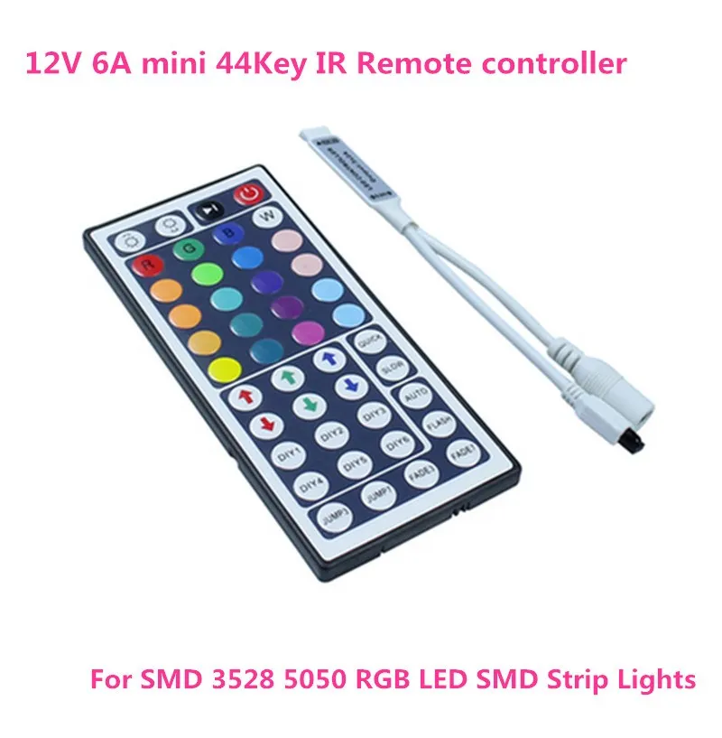 

DHL Wholesale 3000pcs DC12V Mini 44Key RGB LED IR Remote Controller For 3528 & 5050 Strip Light