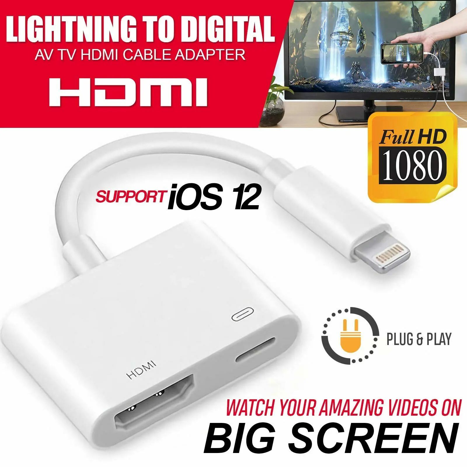 8 Pin To HDMI-Compatible Converter Adapter 1080P Digital AV Charging Select Phone Accessories for iPhone iPad TV HD | Электроника