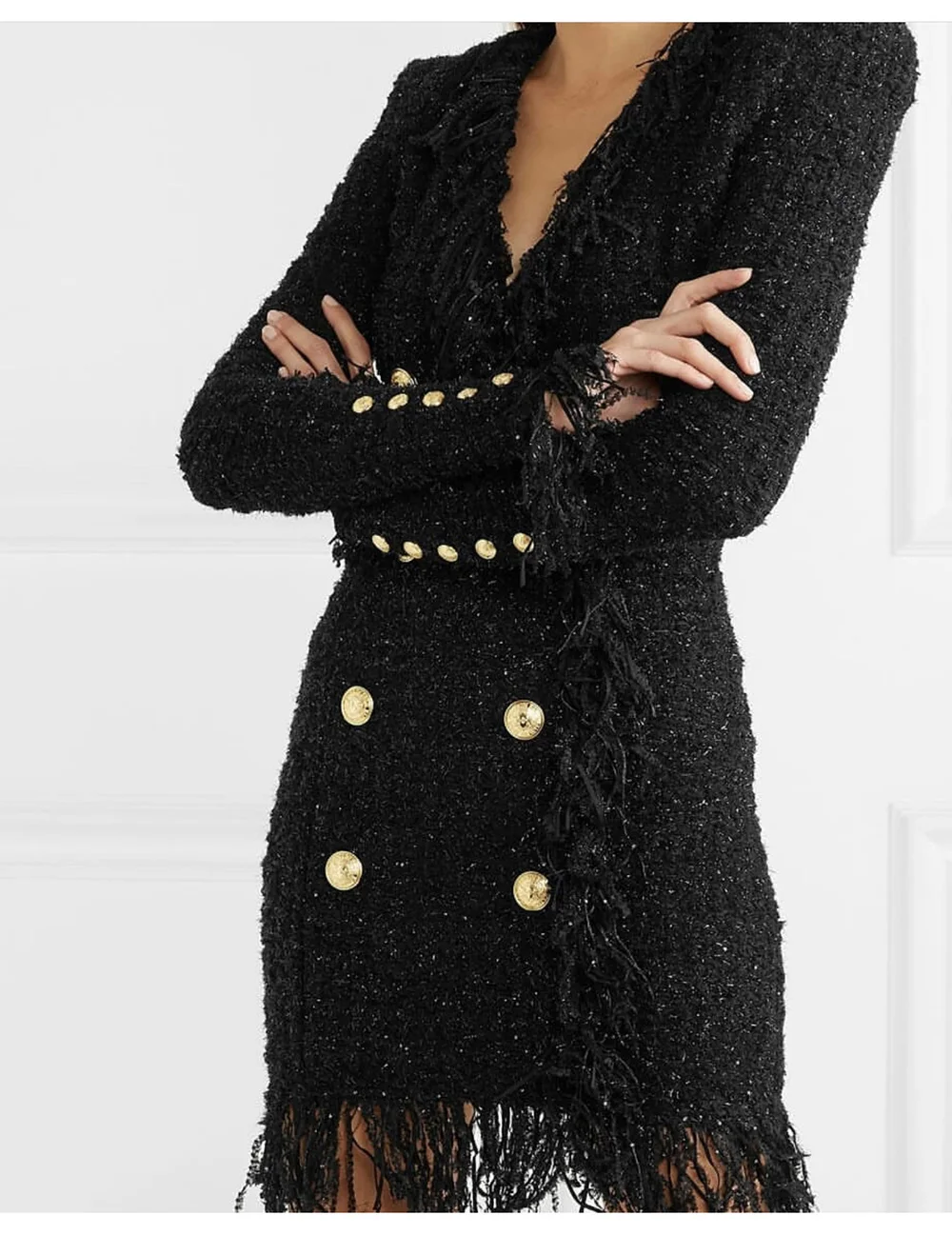 COLOREE Runway Designer Winter Women Jacket Elegant Double Breasted Long Sleeve White/Black Jacket Outerwear Vintage Coat