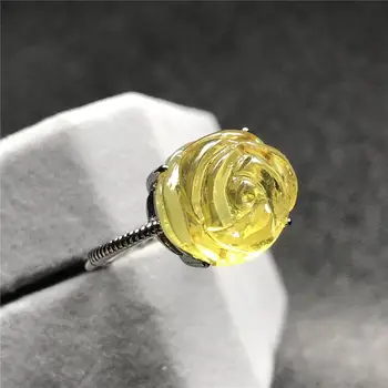 

Flower Carved Natural Yellow Amber Ring For Woman Love Crystal 13x12mm Beads 925 Silver Gemstone Adjustable Ring Jewelry AAAAA
