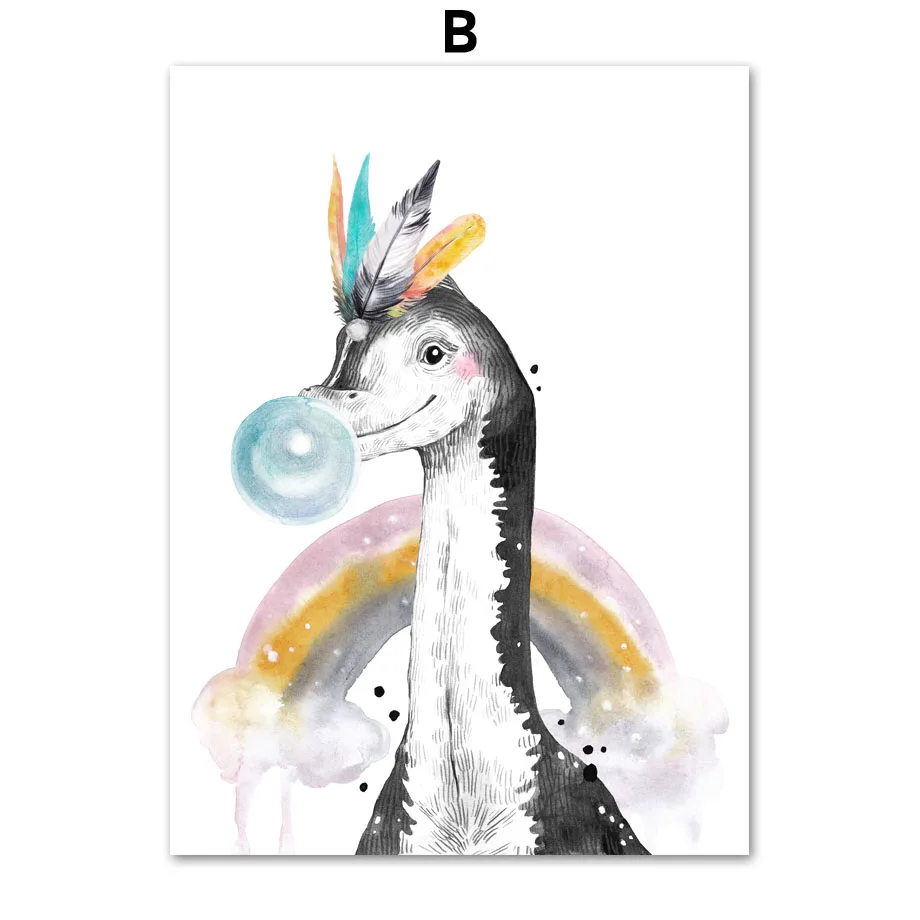 Rainbow-Feather-Baby-Dinosaur-Graph-Wall-Art-Canvas-Painting-Nordic-Posters-And-Prints-Wall-Pictures-For (4)
