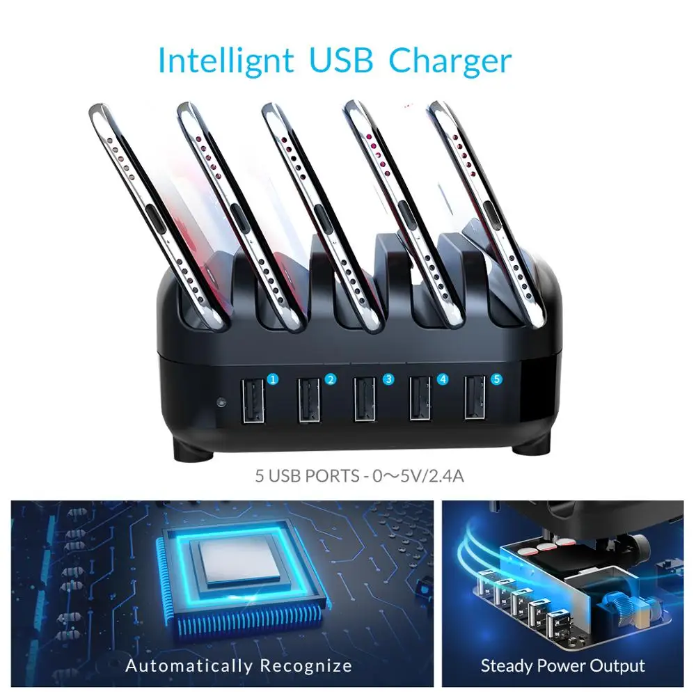 ORICO 5 портов USB Зарядное устройство Док станция с держателем для телефона или
