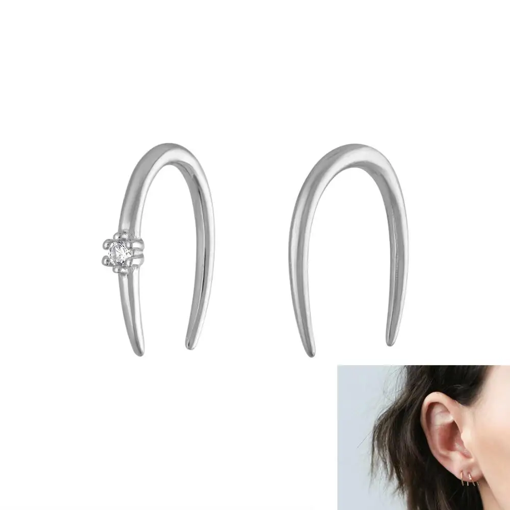 Silver Earring Женские серьги в форме подковы, 925 пробы, серебро - Окраска металла: Silver Earring