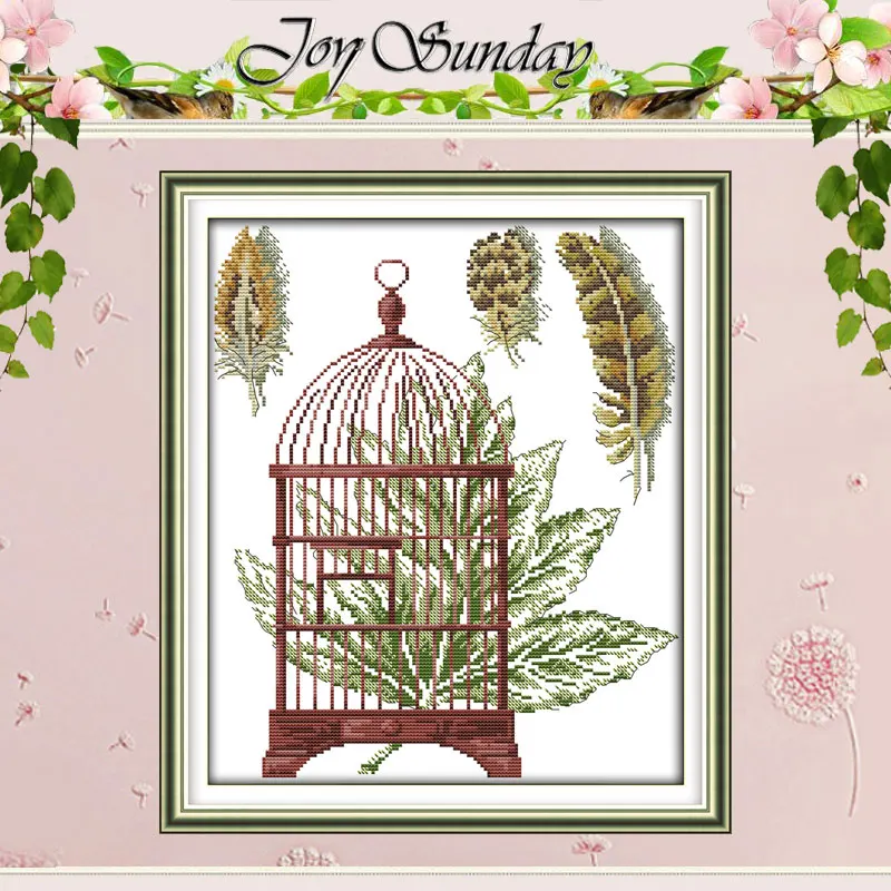 

Feather and cage Patterns Counted Cross Stitch 11CT 14CT Cross Stitch Set Wholesale Cross-stitch Kit Embroidery Needlework