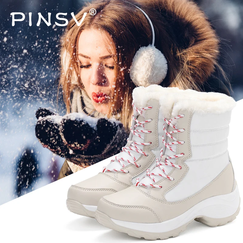 Tanie Rozmiar 35 42 kobiety śnieg buty 2019 zima buty ocieplane grubym dnem platformy wodoodporne botki dla kobiet grube futro bawełniane buty