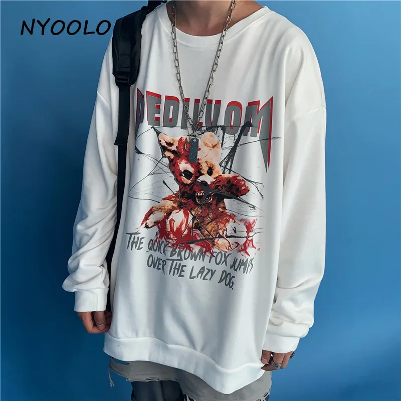 NYOOLO Harajuku дизайн кровавый медведь с буквенным принтом теплые флисовые толстовки Осень Зима Свободные О-образным вырезом пуловеры Толстовка для женщин и мужчин
