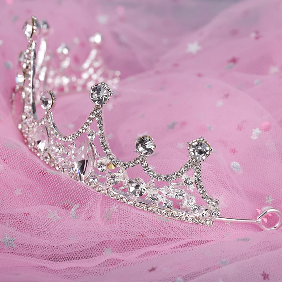 Модные принадлежности для волос для девочки Tiaras корона принцессы из страз сплав серебристого цвета Детские вечерние головные уборы