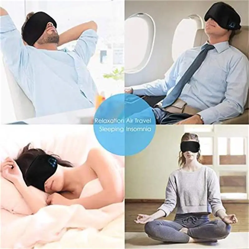 Sleep Headphones Bluetooth 5.0 Wireless Eye Mask- Travel Sleeping Headband Built-in Microphone Handsfree Adjustable Washable