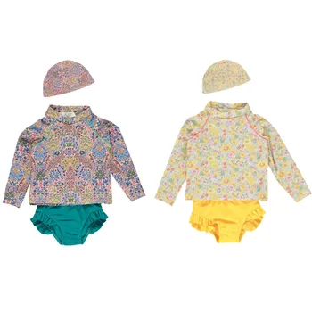 

Pre-sale 2020 Girl Two-piece Swimsuit Spring and Summer New Olicier Same Girl Floral Turtleneck Swimsuit Sunscreen Bikini Suit