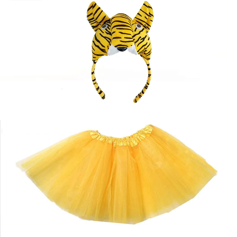 Women Girl Kids Animal Costume Tiger Headband Skirt Animal Cosplay Props Birthday Party Costume Halloween Christmas