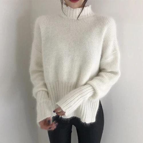 white Neploe шикарный крест дизайн Pull Femme Hiver Водолазка пуловер фонарь длинный рукав сплошной свитер Сумасшедший стиль Вязаный Sueter 46718 - Цвет: white