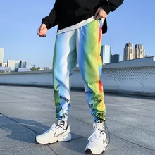 Штаны-шаровары в стиле хип-хоп с цветным принтом, мужские повседневные спортивные штаны в стиле Харадзюку, джоггеры, брюки-карго, уличная одежда