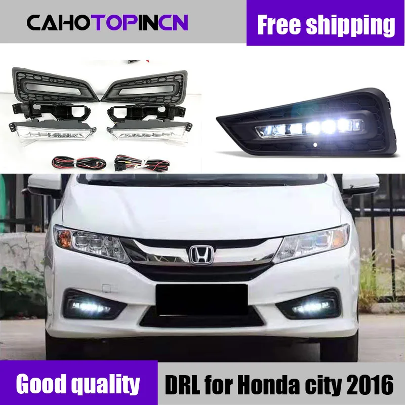 Original design LED DRL for Honda City 2015 2016 daytime Running Lights fog lamp cover with yellow turn signal light car styling |