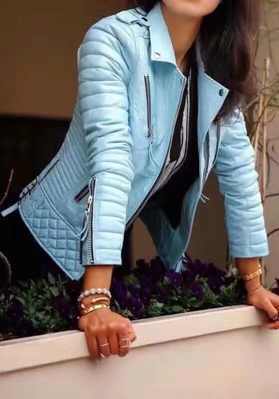 Модные женские весенние осенние куртки из искусственной кожи женские мотоциклетные куртки на молнии байкерские синие пальто Верхняя одежда размера плюс жакет ZA женский