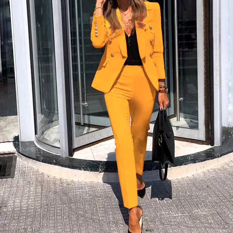 

2020 New Suit Set Black Business Female Suits Lady Suit Office Elegent 2 Piece Pant Suits For Women Long Sleeve Tops