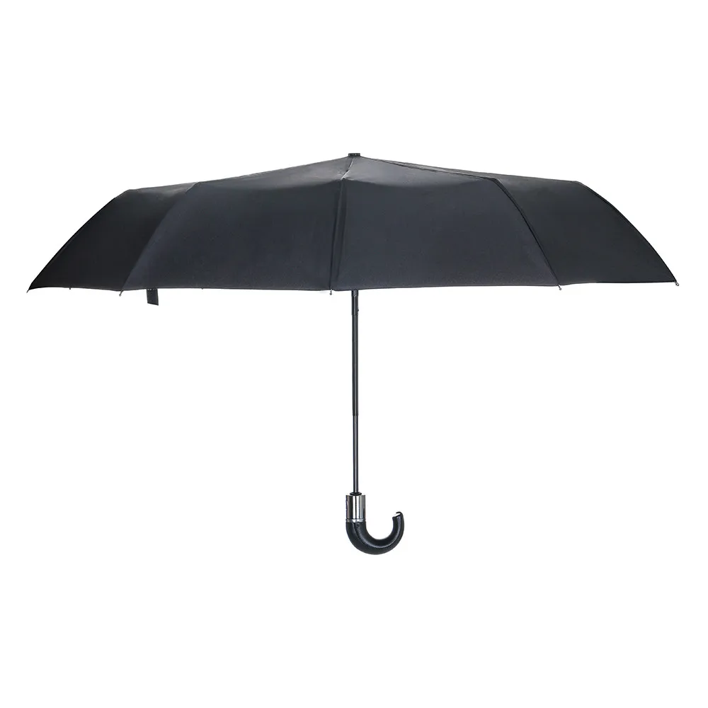 Imitation Wood Handle Wind Resistant Black Three Folding Rain Umbrella Black umbrella handle folding umbrella A1