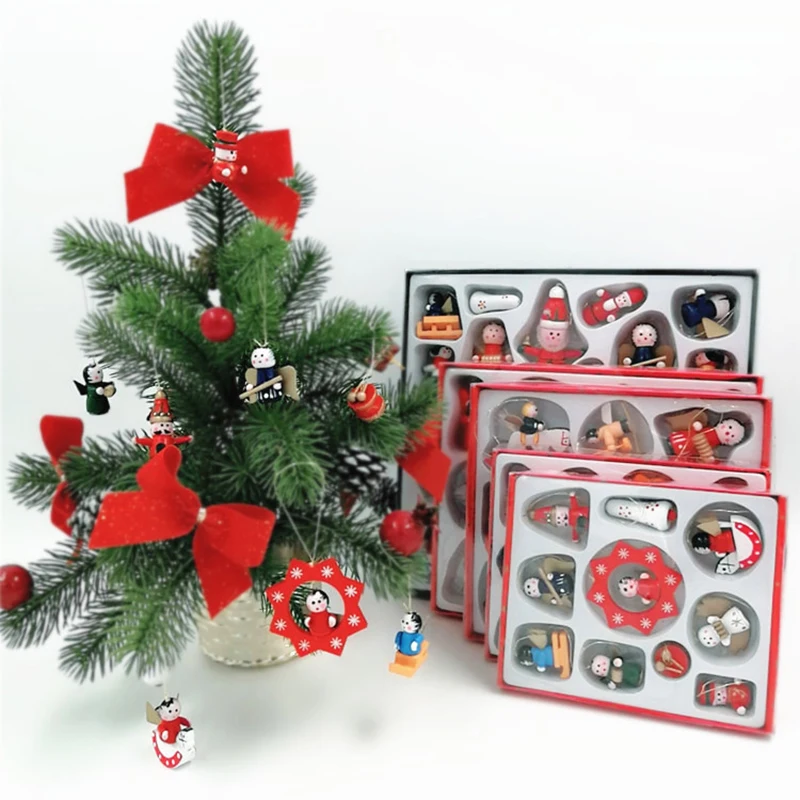 12 шт., рождественский подарок для детей, настольный деревянный кулон в форме мультяшной елки, милые украшения для детей на год