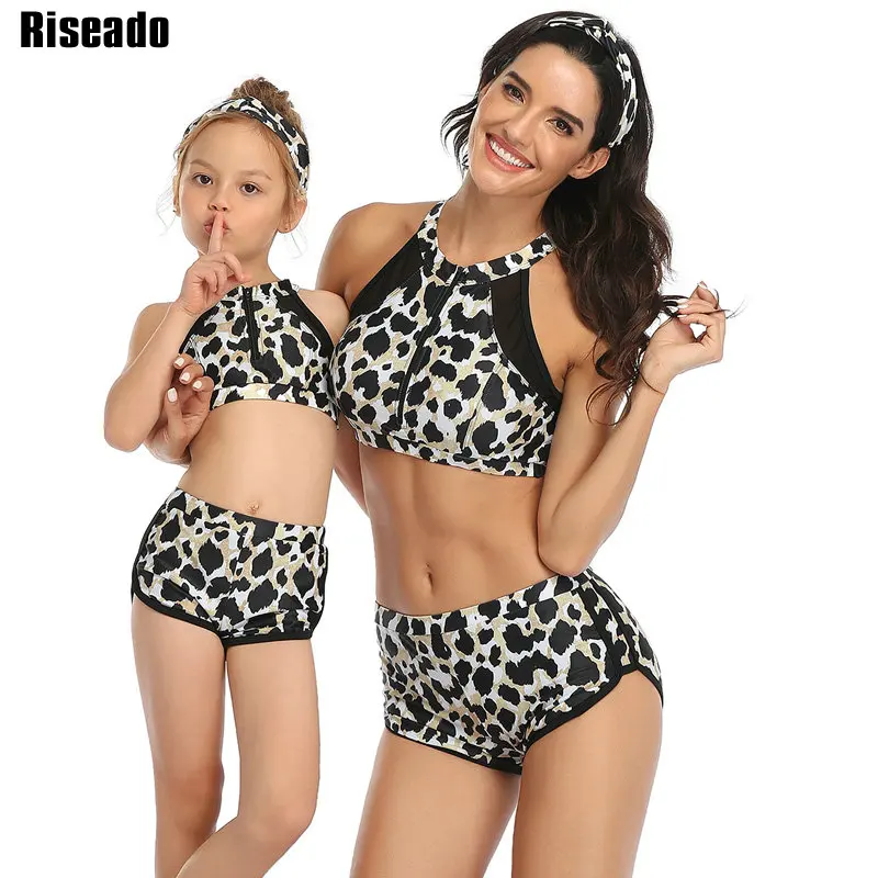 

Riseado 2020 Mother Daughter Swimsuits Sexy Bikinis Leopard & Solid Swimwear Women Girls Swim Suits Summer Beachwear