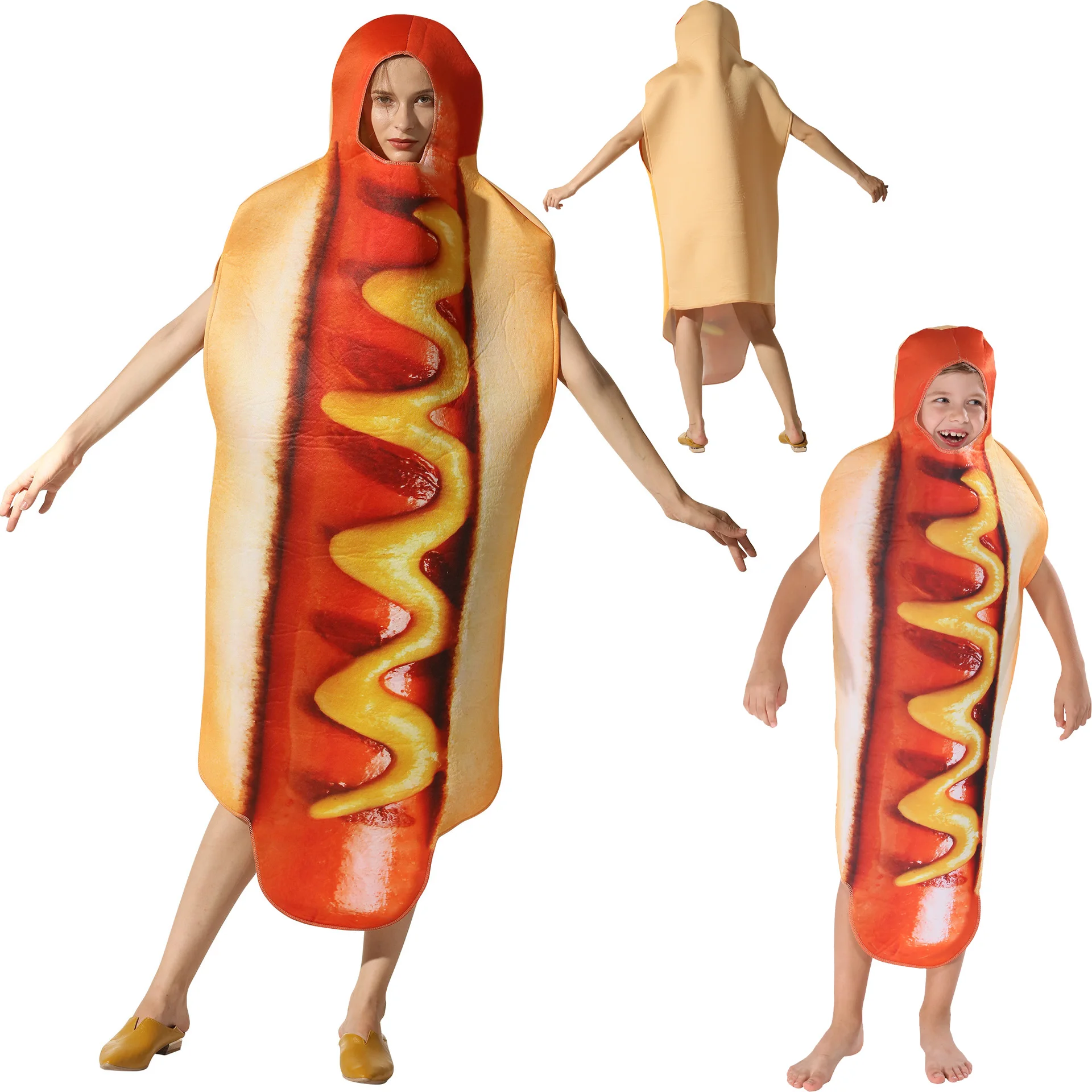 Adult Kids Halloween Costume Hot Dog Costume Funny Hotdog Food Cosplay