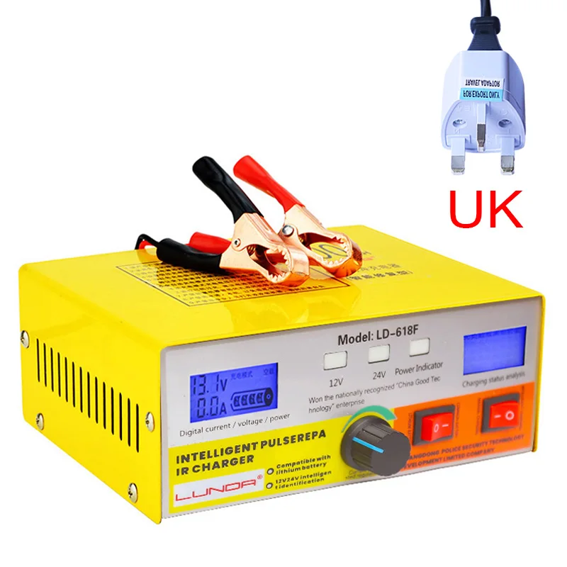 Высокая Мощность 12 V/24 V 400Ah автоматический интеллектуальный импульсный ремонт универсальная литиевая батарея из чистой меди зарядное устройство двойного экрана дисплея - Цвет: UK