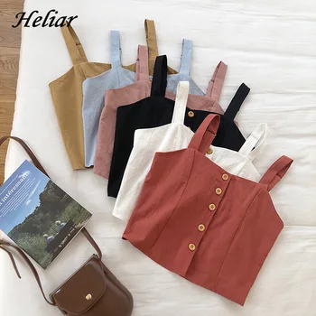 

HELIAR Solid Buttoned Up Tank Tops Women Camisole Knitting Crop Top Sexy Camisole Fem Camis 2020 Summer Spaghetti Camis Women