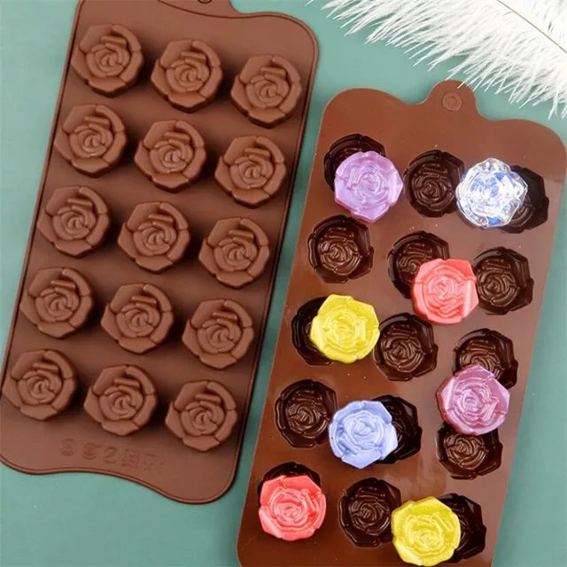 Kávé Csokoládé Penész 15 Üreg Szilikon Virág Rózsa Csokoládés Torta Szappan Tálcák Sütő Díszítő Szerszámok
