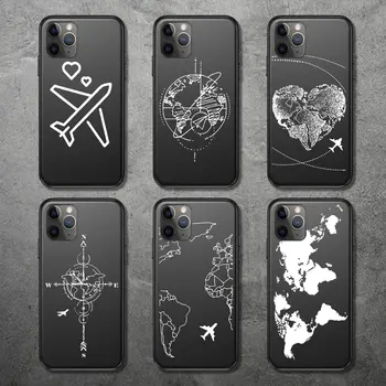

Ottwn Airplane Phone Case For iPhone 11 Pro XS Max 6 6S 7 8 Plus XR X 5 5S SE Cartoon Black World Map Love Soft TPU Back Cover