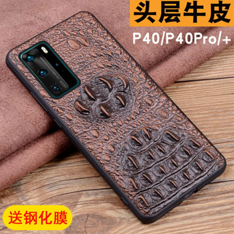 

New Crocodile Case for Huawei P40 Genuine Leather Phone Cover Slim Back Shell for Huawei P40 Pro P40Pro free Screen Protector