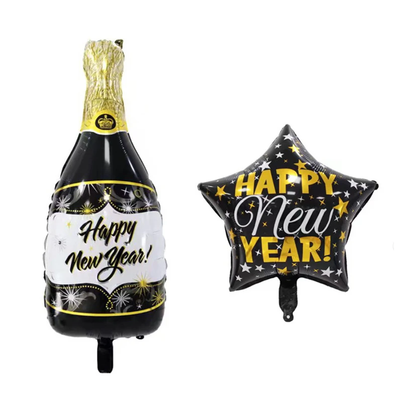 

New 2020 Happy New Year Black Champagne Bottle Foil Balloons Brithday Party Decor Adult Wedding Bachelorette Party Supplies Noel