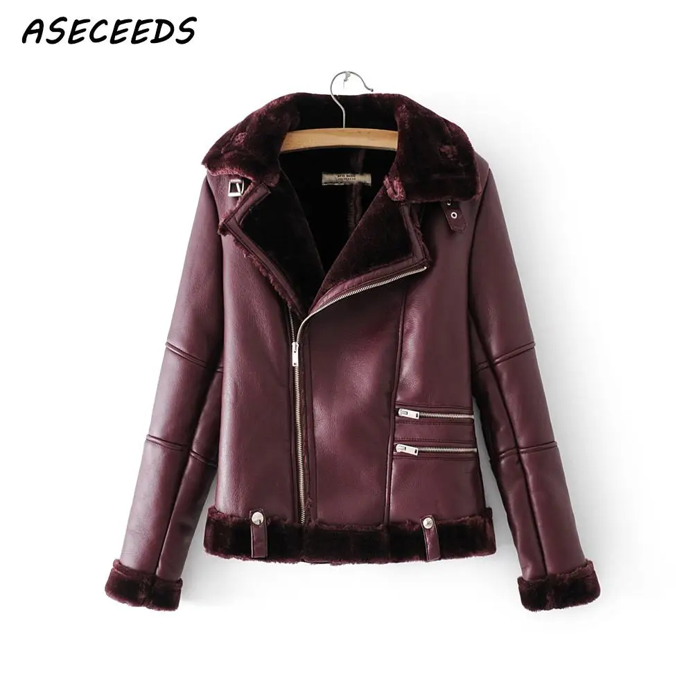 

2019 Winter with fur collar thick warm faux leather jacket womens biker jacket plus size moto jacket women coat punk streetwear