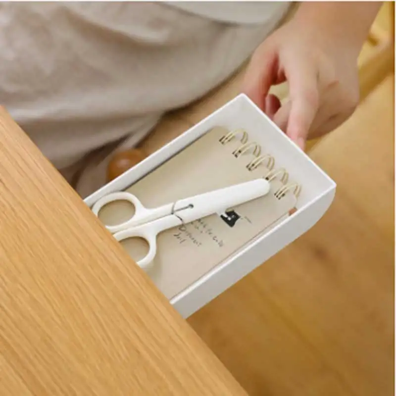 

Memo Pen Stationery Storage Box Case Desk Drawer Divider Stationery Sticky Decor Hidden Table Under Paste Plastic Desk Organizer