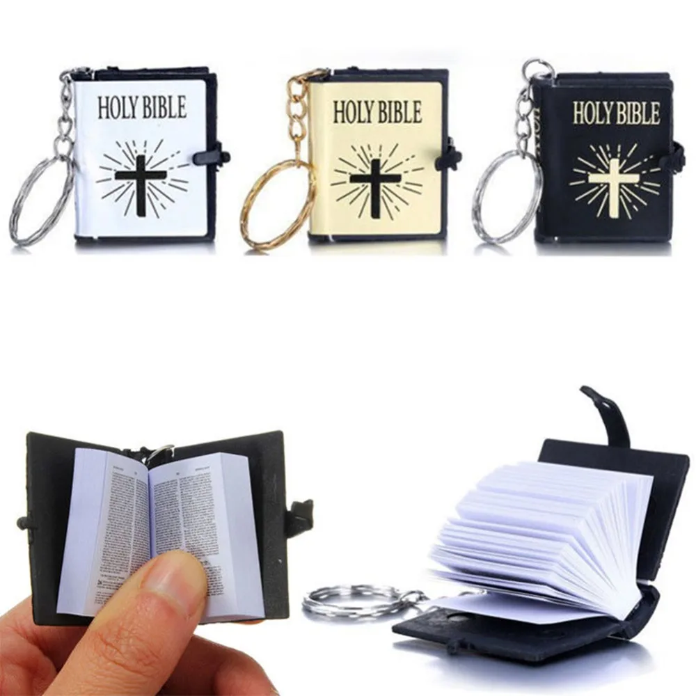 Mini Bible Key Chains Holy Bible Book Hanging Pendant Keychain Keyring Holder Religious Christian Key Chains Metal Ring Lovely