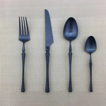 

Matte Black Cutlery Set Stainless Steel Dinnerware Set 304 Fork Knife Scoops Silverware Set Home Western Food Tableware Set
