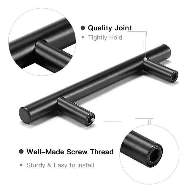 Modern Gold Brushed ตรงตู้จับลูกบิดสแตนเลสสตีลสีดําทองห้องครัวประตูตู้ดึง 5