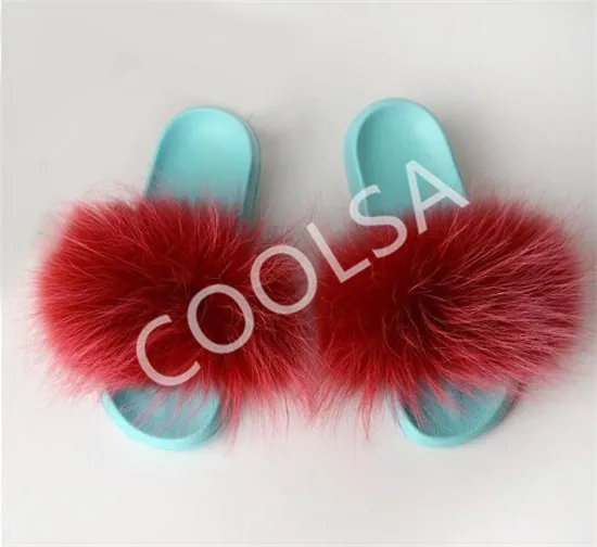 As shown COOLSA/женские зимние тапочки с лисьим мехом; милая домашняя обувь; зеленый плюшевый цвет; женские меховые шлепанцы; женские меховые Вьетнамки; женские меховые сандалии - Цвет: As shown
