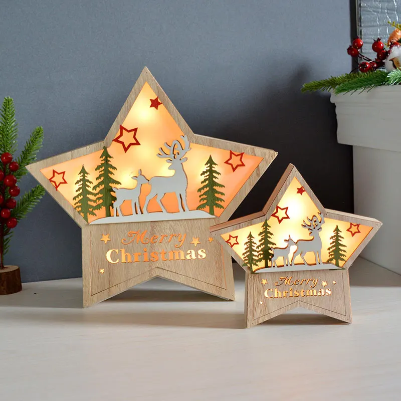 Рождественские и домашние украшения аксессуары деревянный ночник Санта-Клаус Снеговик и олень окно настольное украшение Ночная лампа