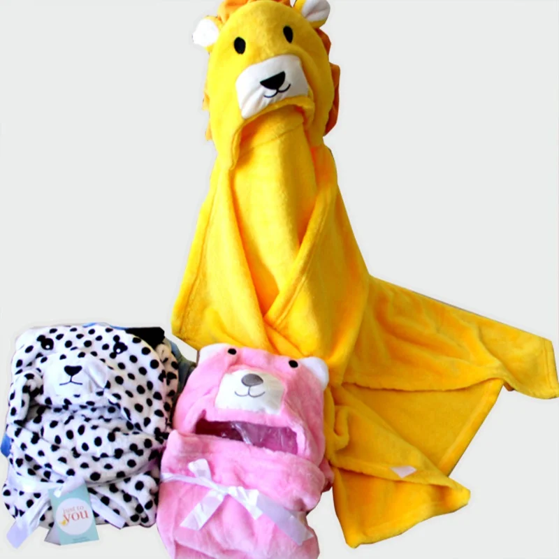 100*75 cm Baby Flannel Hooded Bathrobe Cartoons Animal Boys Girls Newborns Bath Towel Kids Cloak Robe Infant Towel Blankets