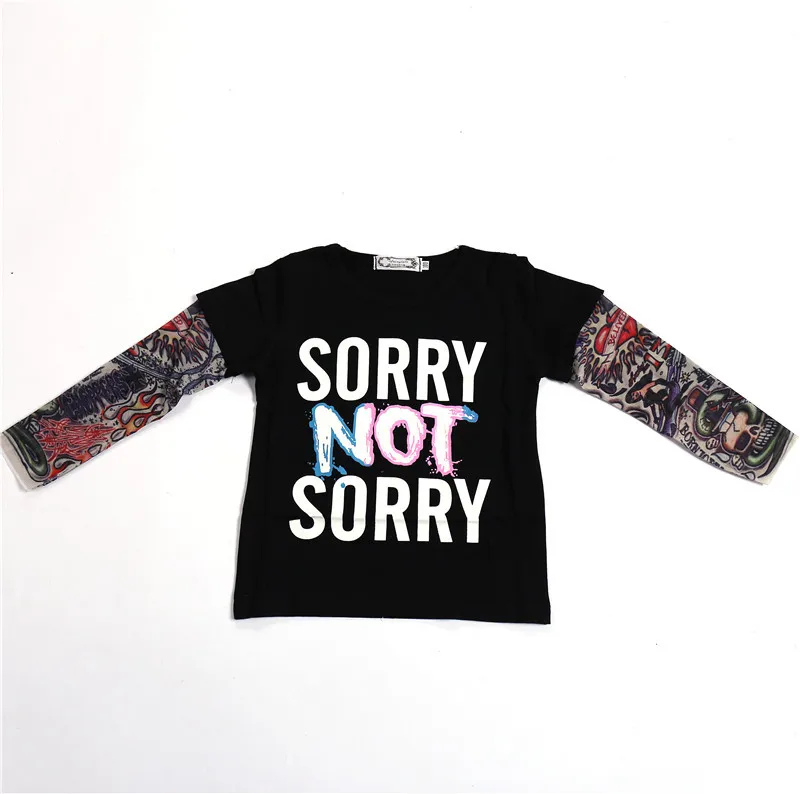 

INS Hot Selling KID'S T-shirt Long Sleeve Joint Hiphop Tatoo wen shen xiu T-shirt Sorry Not Sorry Printed