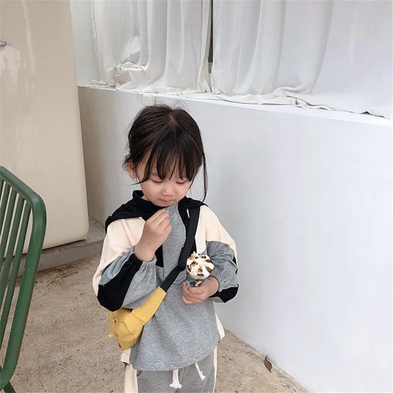 Kids boys color blocking sports sets for kids cute girls patchwork hoodies+ sports pants 2pcs sets kids clothing sets