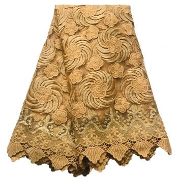 

Gold lace fabric high quality african lace with stones french net lace fabric for wedding dress 5yards