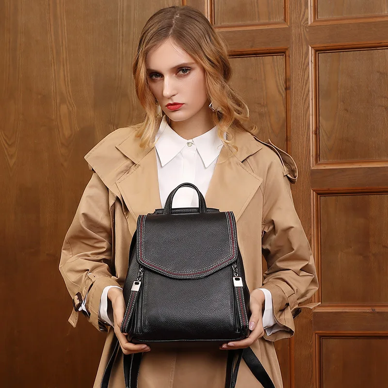 

Backpack Women's 2020 New Korean-Style Fashion Leather Full-Grain Leather Soft Leather Large-Capacity All-match Backpack