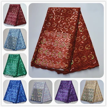 

Alisa Latest Embroidery African Sequins Lace Fabric 5 Yards/pcs 2020 Fashion French Tulle Lace Fabrics For Sewing Party dresses