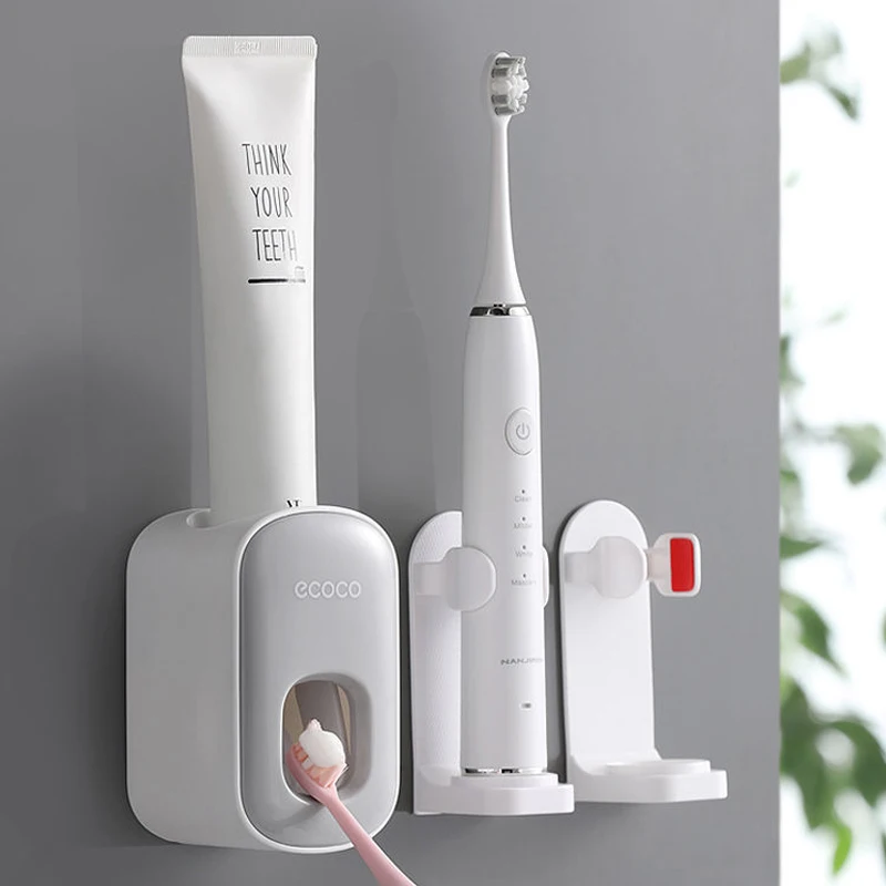 Dispensador de pasta de dientes sin huellas, soporte para cepillo de dientes, montaje en pared, escurridor de almacenamiento