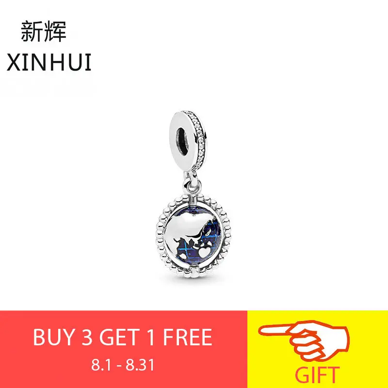 

XINHUI New Arrival 100% 925 Sterling Silver Spinning Globe Dangle Charm For Original Bracelet Necklace for women DIY Jewelry