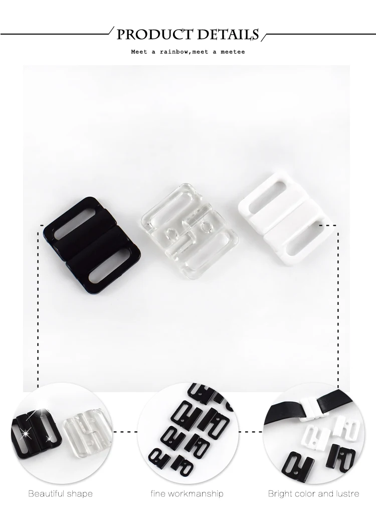 50sets Meetee Id10/15/20/25mm Plastic Bra Buckle Resin Front